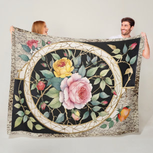 Rosen und Spitze Floral mit Schwarz und Gold Fleecedecke