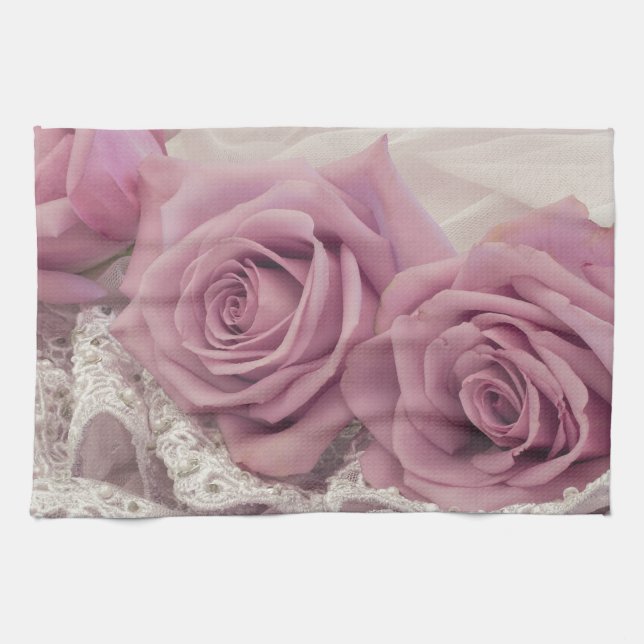 Rosen und Spitze-noch Leben Handtuch (Horizontal)