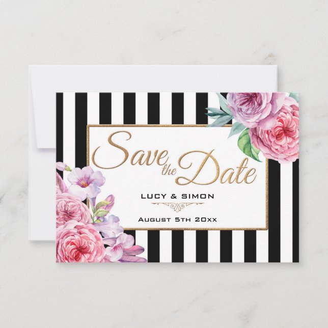 Rosen und Streifen Save the Date, rosa Save The Date (Vorderseite)