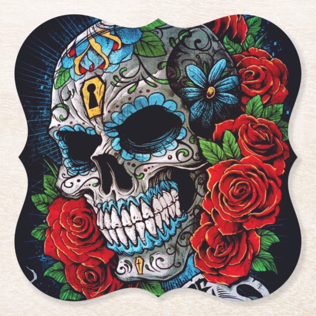 Rosen und sugarskull Tabellen-Untersetzer Untersetzer (Vorderseite)