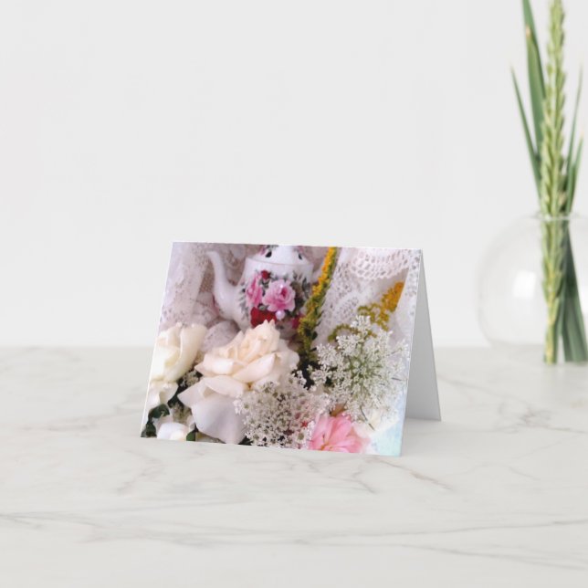 Rosen und Teekanne Karte (Vorderseite)