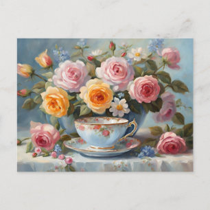 Rosen und Teetasse  Postkarte