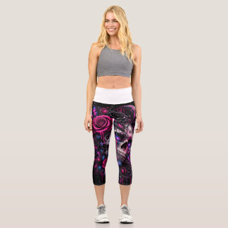 Rosen und Totenschädel- ARH Capri Leggings