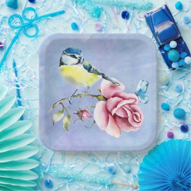 Rosen und Vogelpapierplatte Pappteller (Party)