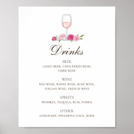 Rosen und Wein in Rosa. Blumengetränke Bar Poster