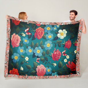 Rosen Vergissmeinnicht und Schmetterlinge Roter Ra Fleecedecke