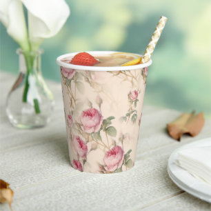 Rosen Vintage-schickes elegantes florales nahtlose Pappbecher