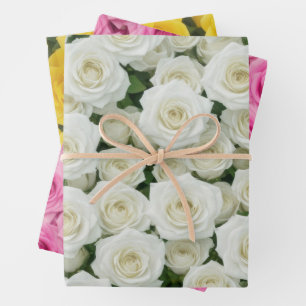 Rosen, weiß, rosa und gelb geschenkpapier set