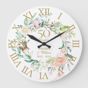 Rosen zum 50. Hochzeitstag Floral Große Wanduhr