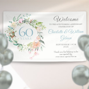Rosen zum 60. diamantenen Hochzeitstag Willkommen Banner