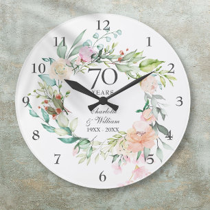 Rosen zum 70. Hochzeitstag Floral Große Wanduhr