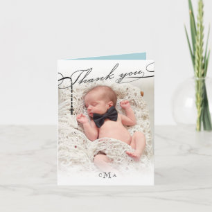 Rosenbeet-Quermonogramm Scripted Foto religiös Dankeskarte