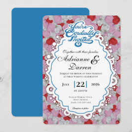 Rosenblatt-Hochzeitseinladung 1 mit blauen Buchsta Einladung
