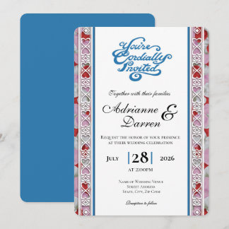 Rosenblatt-Hochzeitseinladung 2 mit blauen Buchsta Einladung