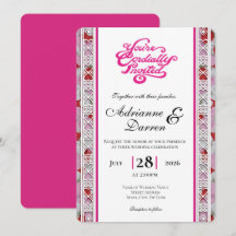 Rosenblatt-Hochzeitseinladung 2 mit rosa Buchstabe