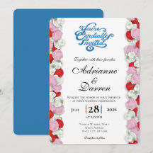 Rosenblatt-Hochzeitseinladung 4 mit blauen Buchsta
