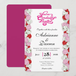 Rosenblatt-Hochzeitseinladung 4 mit rosa Buchstabe Einladung