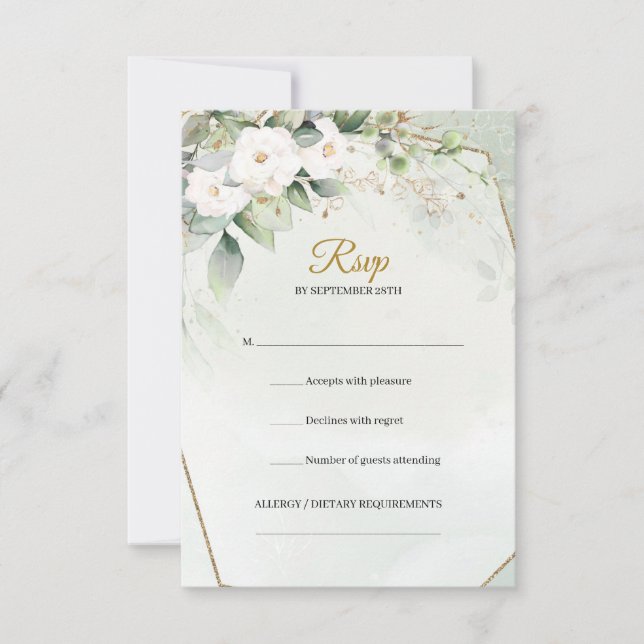 Rosenblättrige Rosen-Eukalyptusgolden RSVP Karte (Vorderseite)