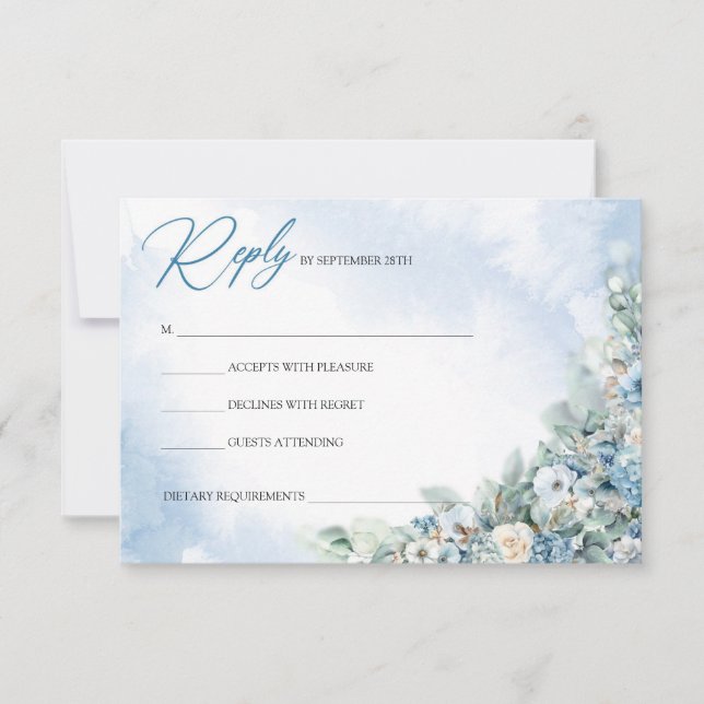 Rosenblauer Dehydrangeus von Boho und Rosen RSVP Karte (Vorderseite)