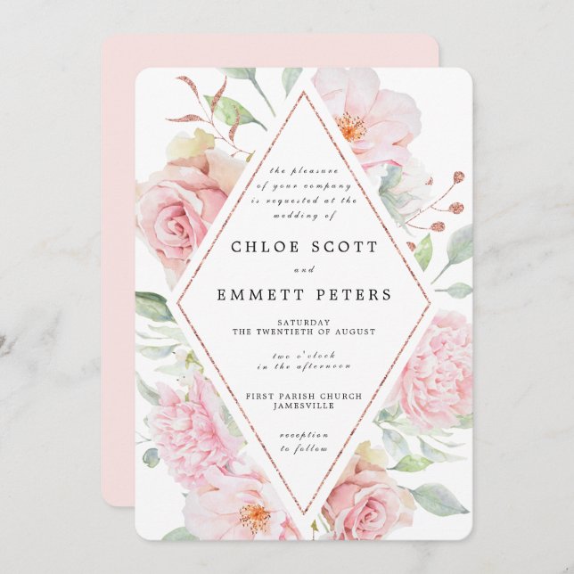 Rosenblume Moderne Wasserfarbenhochzeit Einladung (Vorne/Hinten)