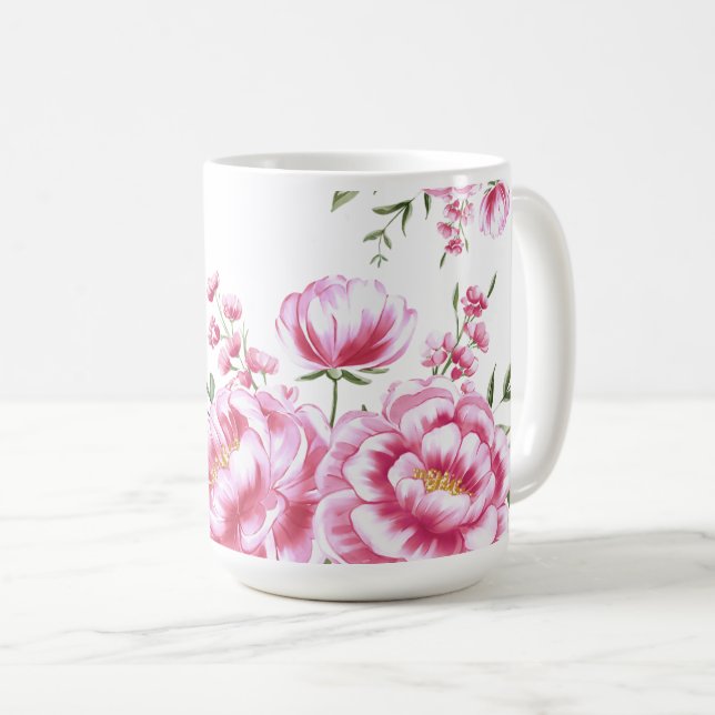 Rosenblumen modernes Design Kaffeetasse (VorderseiteRechts)