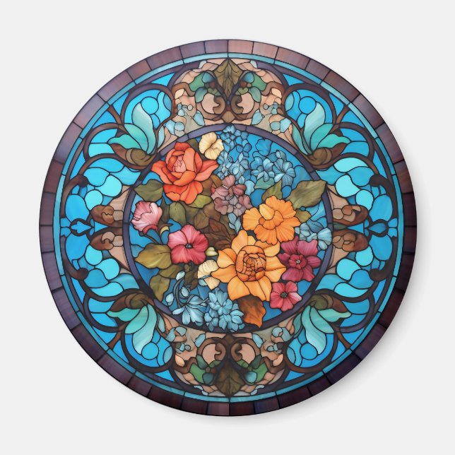 Rosenblüten-Falsch-Buntglas Magnet (Vorne)