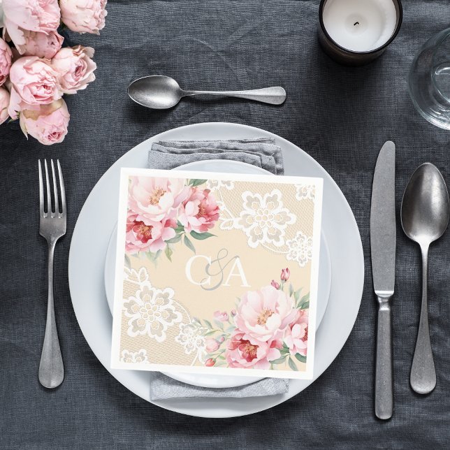 Rosenblüten in Beige cremefarben, monogramm Hochze Serviette (Von Creator hochgeladen)