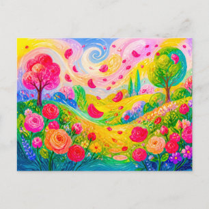 Rosenblüten treiben durch einen windigen Garten Postkarte