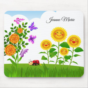 Rosenblütenblume Rot Ladybug Rosa Schmetterling Mousepad