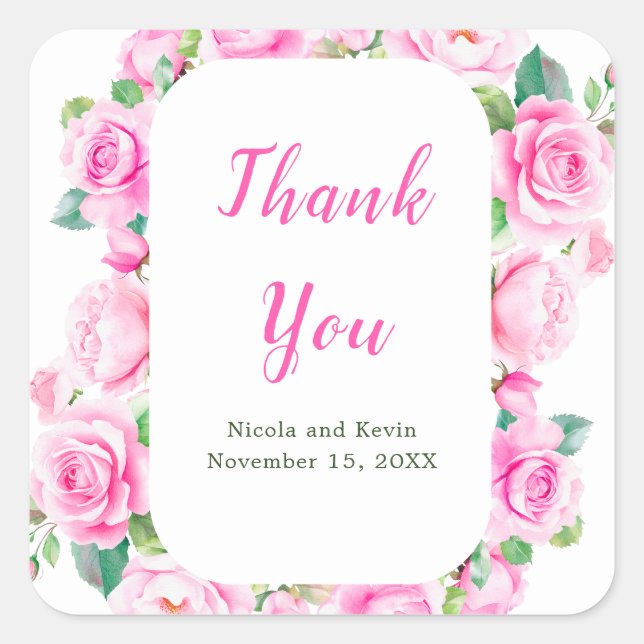 Rosenblütenhochzeit Quadratischer Aufkleber (Vorderseite)