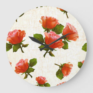 Rosenblütenmuster, vintage Hintergrund. Große Wanduhr