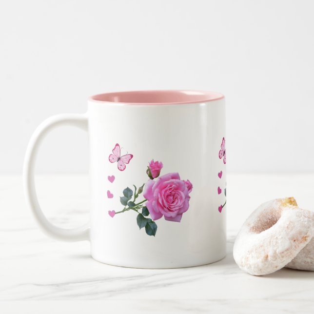 Rosenblütenschmetterling Tasse (Mit Donut)