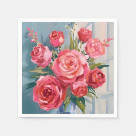 Rosenbouquet | Rote Blumen-Vase Aquarell-Blumen Serviette