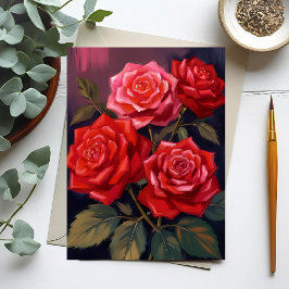 Rosenbouquet | Rote Blumenaquarellmalerei Postkarte