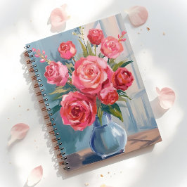 Rosenbouquet | Rote Blumenvase Aquarell Floral Notizblock