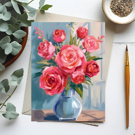 Rosenbouquet | Rote Blumenvase Aquarell Floral Postkarte