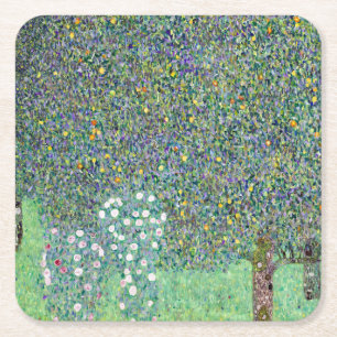 Rosenbüsche unter den Bäumen, Gustav Klimt Rechteckiger Pappuntersetzer