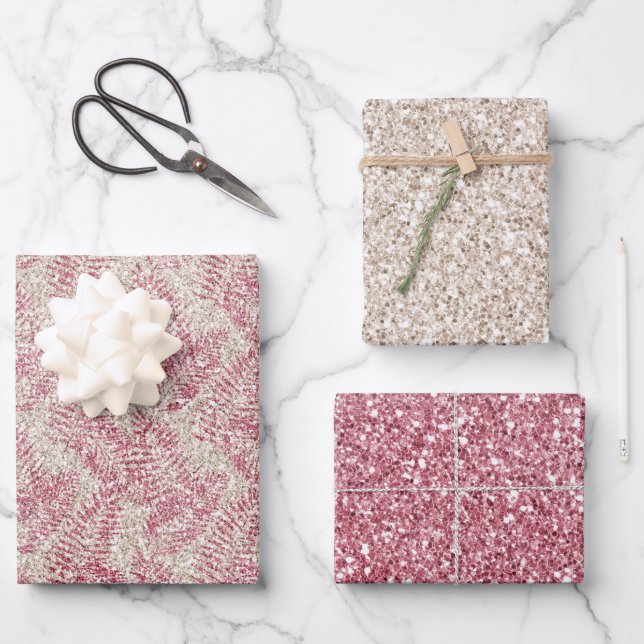 Rosencreme Glitzer Glitz Tropical Blätter (Vorderseite)