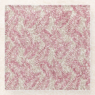 Rosencreme Glitzer Glitz Tropical Blätter Glasuntersetzer