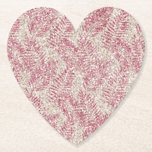 Rosencreme Glitzer Glitz Tropical Blätter Untersetzer (Vorderseite)
