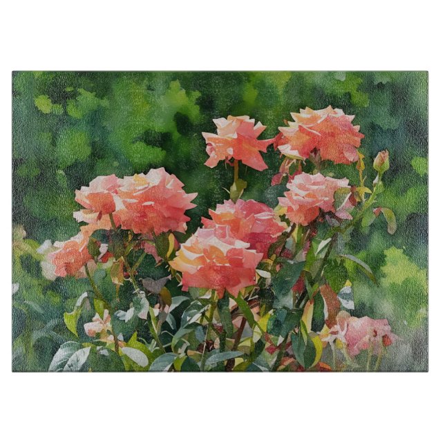 Rosengarten Blumen Florale Kunst Glas Schneidebrett (Vorderseite)