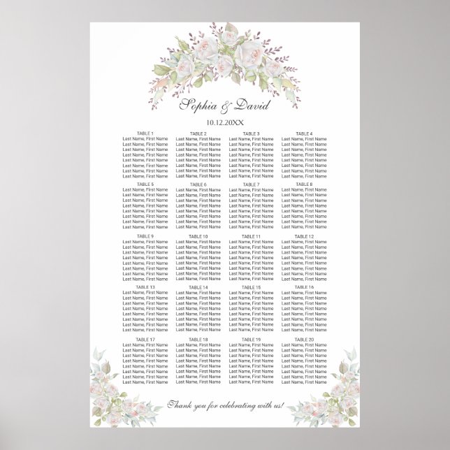 Rosengarten Hochzeitskarte Weiß, Rosa Rosen 160 Gä Poster (Vorne)