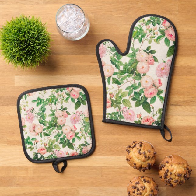 Rosengarten Ofenhandschuh & Topflappen-Set (Oben Unten)