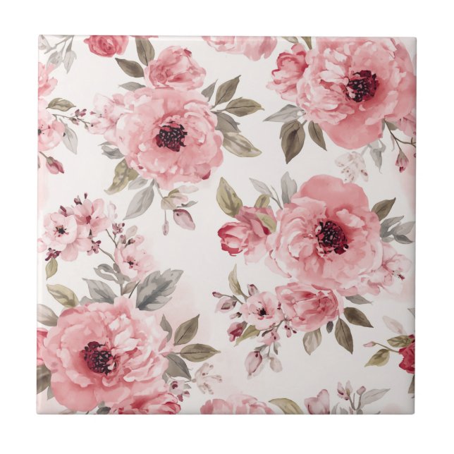 Rosengarten Pink Aquarell Blumenrosa Botanisch Fliese (Vorderseite)