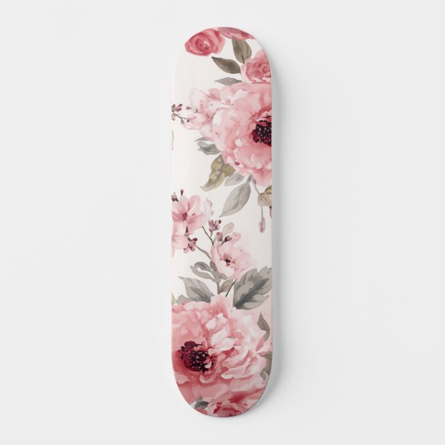 Rosengarten Rosa Wasserfarbe Floral Blush Botanisc Skateboard (Vorderseite)