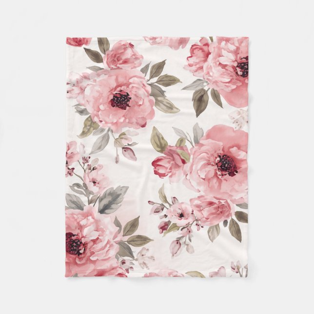 Rosengarten Rosa Wasserfarbe Floral Erröten Botani Fleecedecke (Vorderseite)