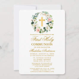 Rosengarten Wasserfarben Rosenreath Gold Erstkommu Einladung