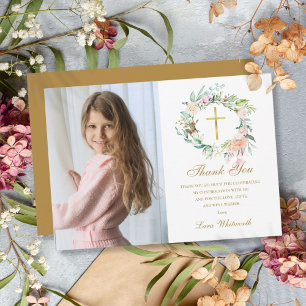 Rosengirlande zur Konfirmation Foto Gold Schriftzu Dankeskarte