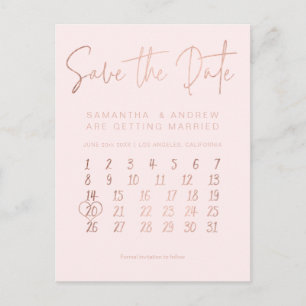 Rosengold erröten rosa Kalender Save the Date Ankündigungspostkarte