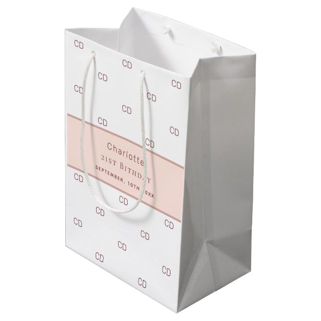 Rosengold-Monogramm Mittlere Geschenktüte (Rückseite Schrägansicht)
